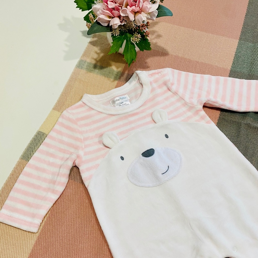 🧸 NWOT Pitter Patter Soft Velour Baby Girl Sleeper Footie Pajamas